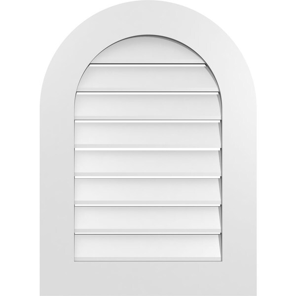 Ekena Millwork Round Top Surface Mount PVC Gable Vent: Functional, w/ 3-1/2"W x 1"P Standard Frame, 22"W x 30"H GVPRT22X3001SF - main